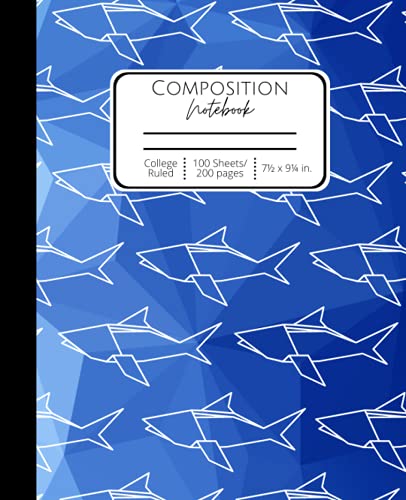 Composition Notebook: College Ruled 100 Sheet 200 Pages blue workbook Shark pattern Matte 9.25 x 7.5 in.(中古品)