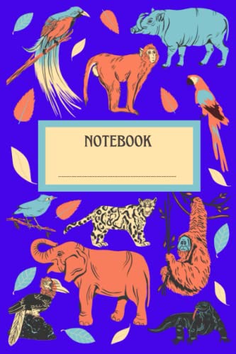 Notebook: Colorful Notebook with Animal Drawings - Lined Notebook 120 Pages 6x9 inch - Electric Blue Version(中古品)