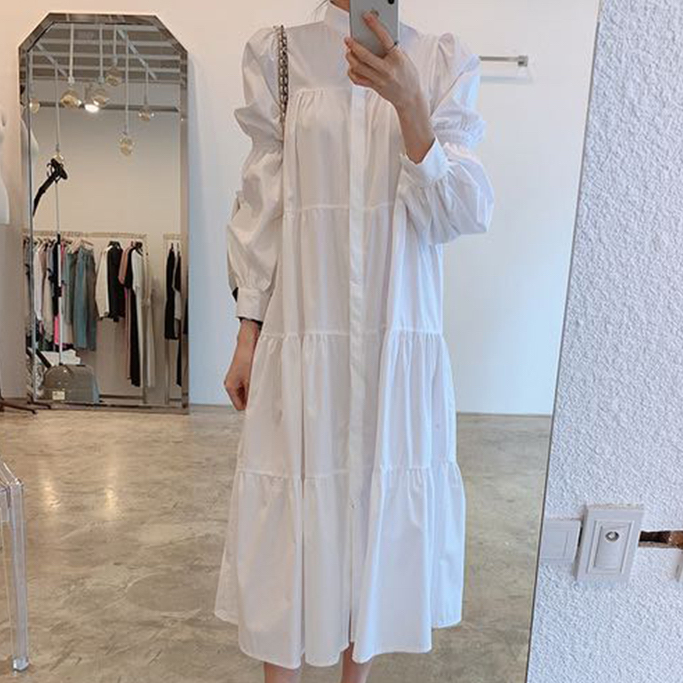 ワンピース シャツ 膝下 ロング ロング丈 マキシ マキシ丈 9分丈 アンクル丈 袖あり 長袖 Vネック 襟なし かわいい 大人可愛い きれいめ シンプル カジュアル 大人 上品 おしゃれ お洒落 か