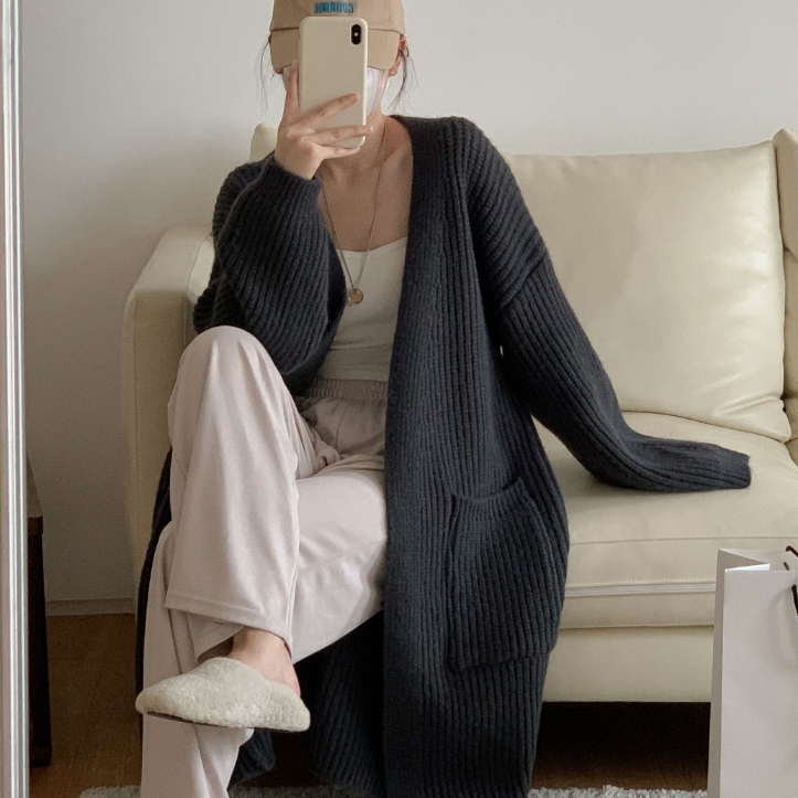 トップス カーディガン コート ロング ロング丈 袖あり 長袖 Vネック 襟なし ポケット ニット 厚手 かわいい 大人可愛い きれいめ シンプル カジュアル 大人 おしゃれ お洒落 かっこいい レト