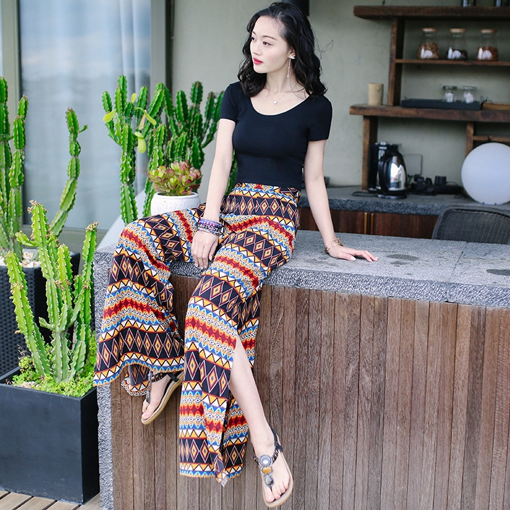エスニック サイドスリット ワイドパンツ ボトムス パンツ ロング ロング丈 マキシ マキシ丈 ワイド スリット ハイウエスト かわいい 大人可愛い きれいめ カジュアル 大人 上品 おしゃれ お洒落